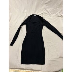HYZ Womens Black Long Sleeve Square Neck Bodycon Mini Dress Small Nylon Spandex